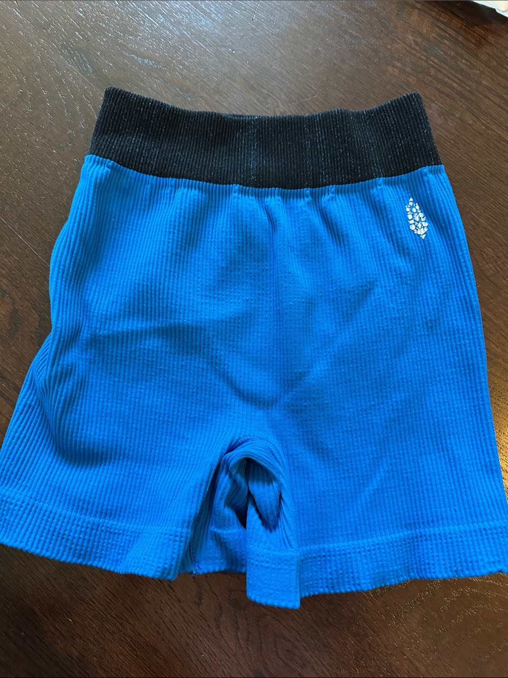 Free People Movement Blue Ribbed Shorts with Black Waistband